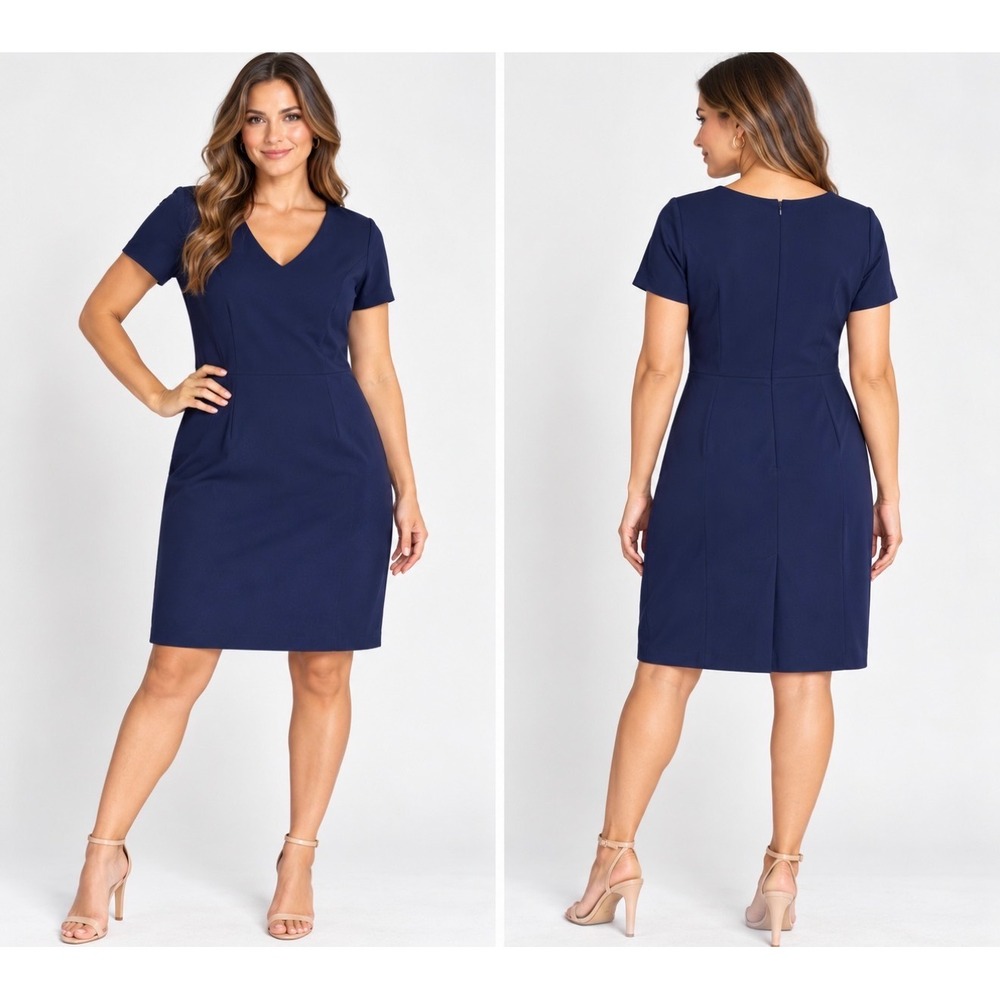 J.Crew Navy Blue Wool Blend V-Neck Short Sleeve Sheath Dress Size 2